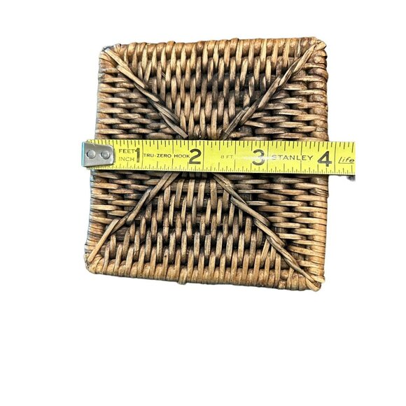 Vintage Japanese 1970’s Lacquerware Coaster Set Black Gold Wicker Coaster & Box - Picture 5 of 8